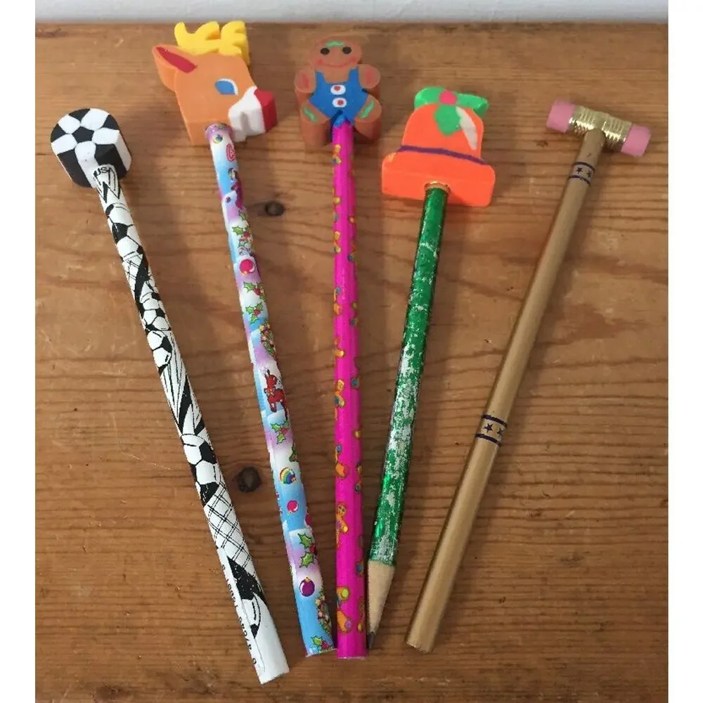 Mixed Lot 5 Vtg #2 Pencils Lisa Frank Designs US Supreme Court Festive Erasers